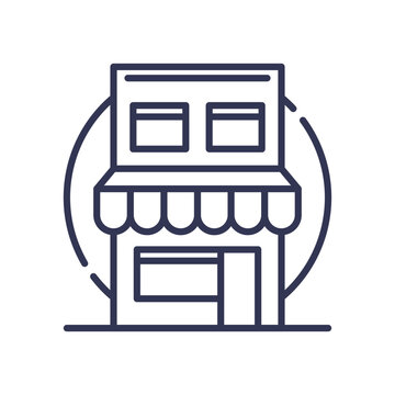 recommend clip art: Outline of a storefront symbolizing retail business and commerce.