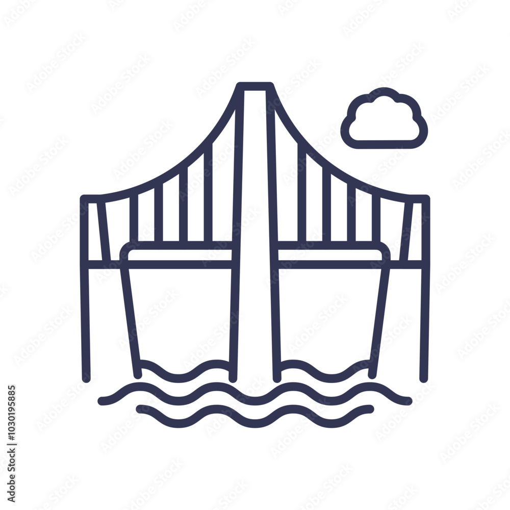 Aufkleber line art of a bridge over water with a cloud, symbolizing connection and accessibility.