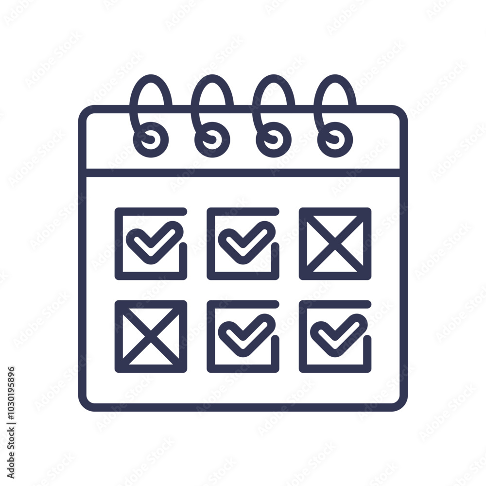 Poster calendar with checkmarks and crosses symbolizes booking management and scheduling.