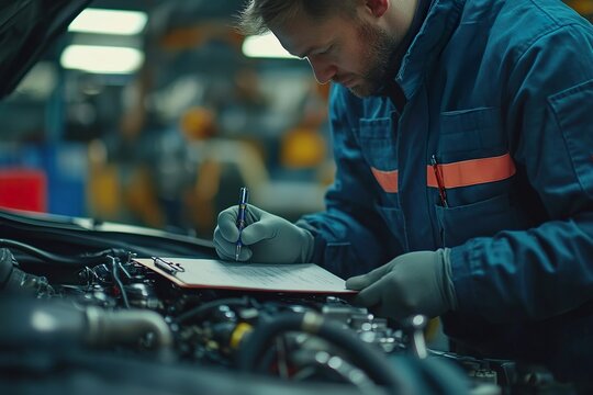 Engineer Inspecting Vehicle Engine for Repair Estimates