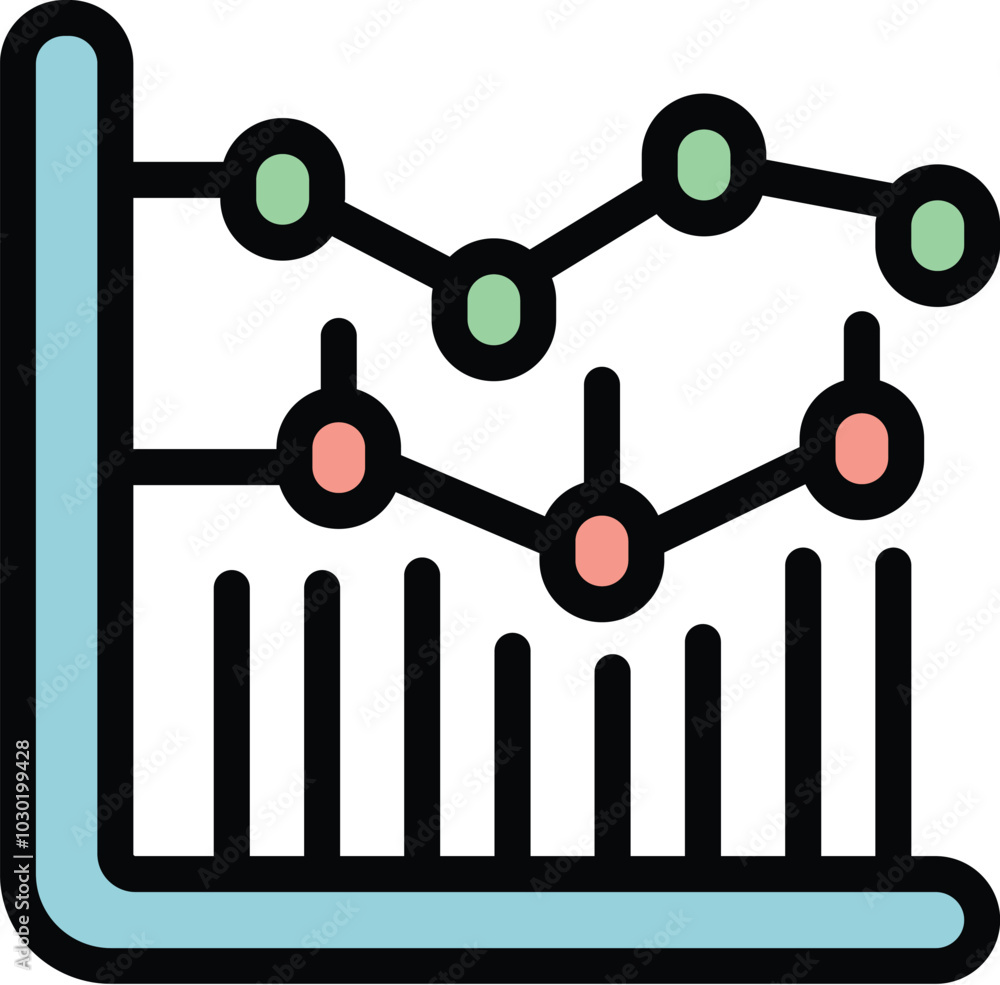 Poster colorful graph chart is showing and comparing different data results with lines and dots