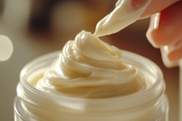 Hand Taking Moisturizer Cream from Jar - Beauty and Skincare Product
