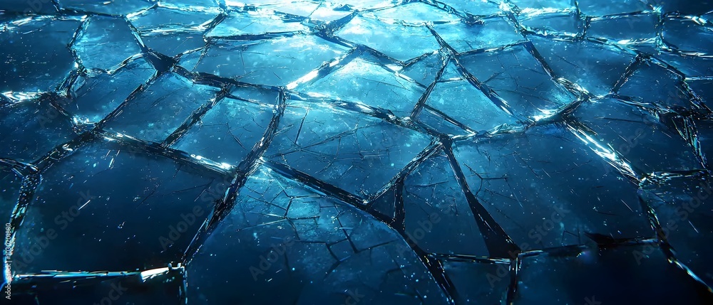 Poster abstract close-up of a frozen surface, showcasing the intricate network of cracks in the ice.
