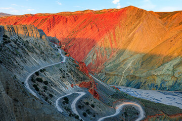 Spectacular Anjihai Grand Canyon natural landscape at sunrise in Xinjiang, China. mountain faults...