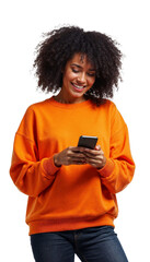 Woman using cell phone isolated on transparent background PNG