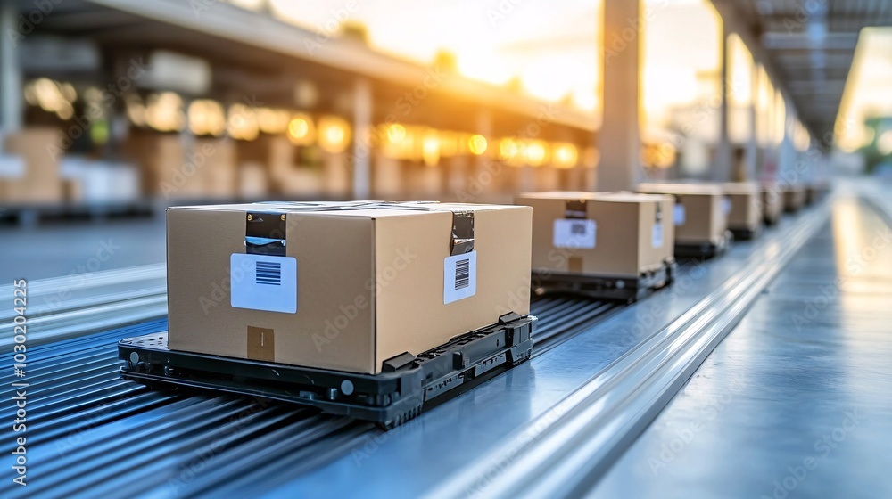Aufkleber delivery robots navigating through an urban environment carrying packages to customers stock photo w