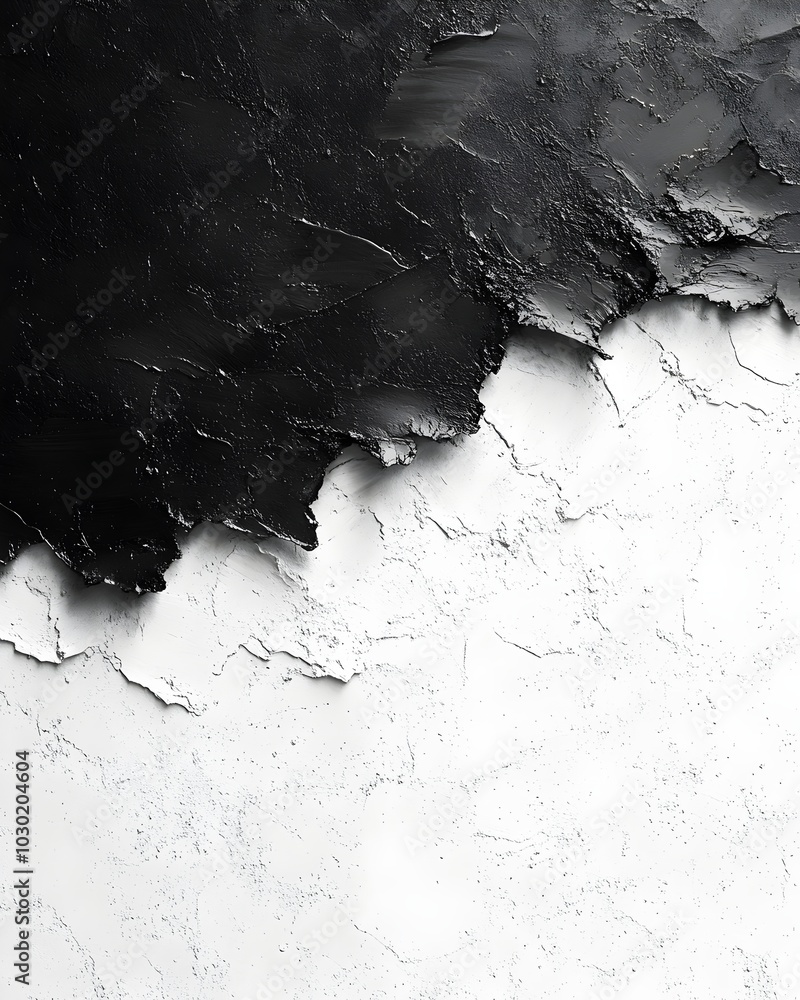 Poster abstract black and white textured background with a jagged edge separating the two colors.
