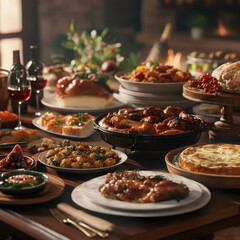 Photorealistic Table Loaded with Delicious Food