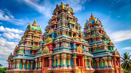 Majestic Hindu Temple Architecture Against a Clear Blue Sky - Concept of Spirituality and Cultural Heritage