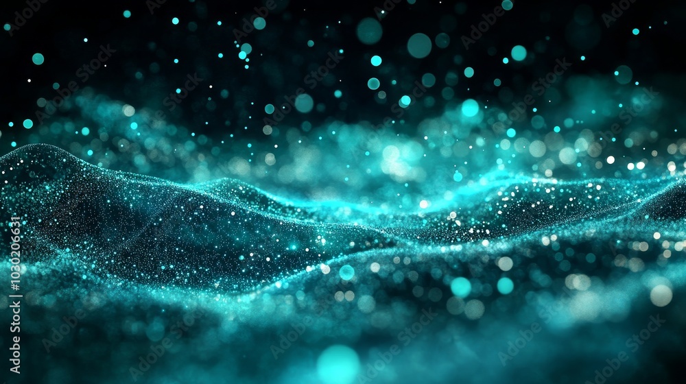 Poster visualization of big data. digital background. analytics representation. wave of particles. renderin