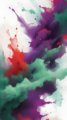Vertical rough textured background with a mix of lines, splashes, and subtle smoke wisps. Using a three-color combination, green, red, purple. The elements make it feel organic and energetic.