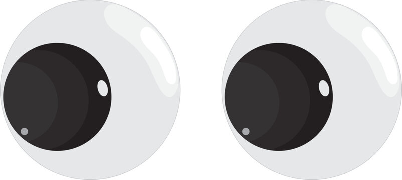 Plastic toy eyes. Glossy, bulging, puppet eyes. Cute, round, vector, isolated elements. Look down, up, left, right. Different, shaking, silly, hilarious pairs of eyeballs