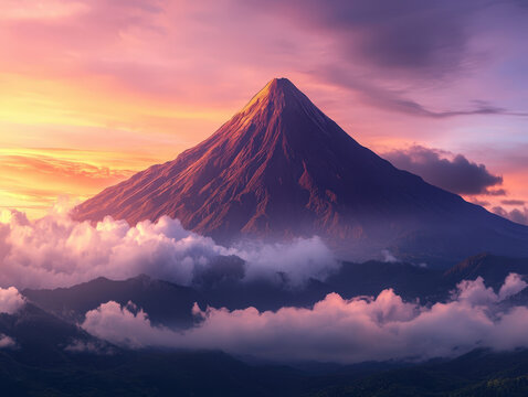 Majestic Mayon Volcano at Sunset in Albay, Philippines