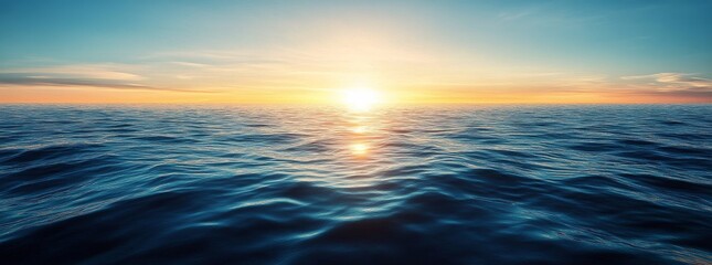 Golden sunset over calm ocean waves creates a serene atmosphere at twilight