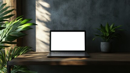 Fototapeta premium The Laptop Among Indoor Plants