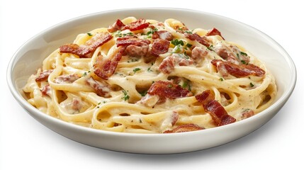 Delicious Bacon Strips Melting in Savory Carbonara Sauce