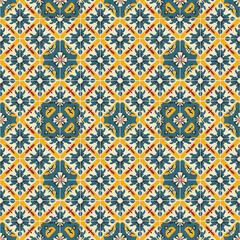 Intricate floral tile pattern showcasing vibrant colors and detailed designs in a symmetrical layout