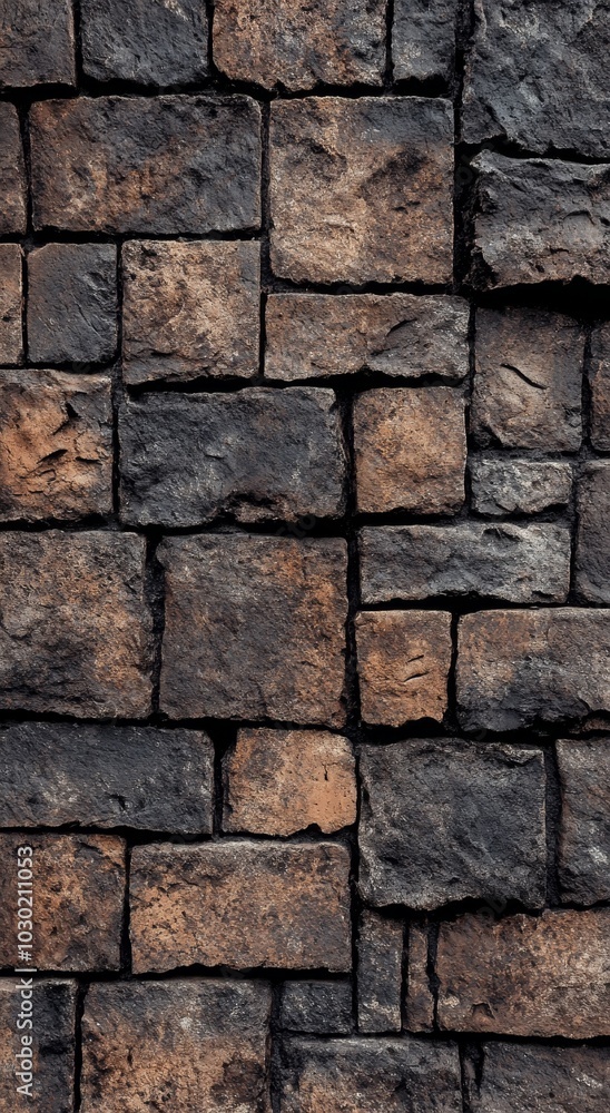 Aufkleber textured dark brick wall with rusty highlights showing age and character in an urban setting