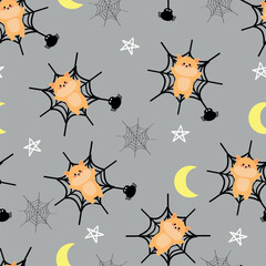 Seamless pattern cartoon fox with halloween vibes. cute halloween wallpaper for fabric print, gift wrap paper