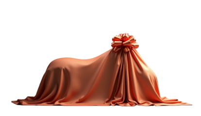 Motorcycle wrapped in a silk cover with a large red ribbon bow, symbolizing a special bike gift. Perfect for motorcycle promotions, giveaways, and festive occasions. Transparent background