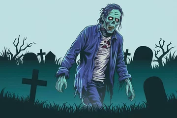 Tableau sur plexiglas  Eerie Zombie Illustration Graveyard - Spooky Halloween Artwork Horror Marketing, Promotions, Decor  © Skyfe