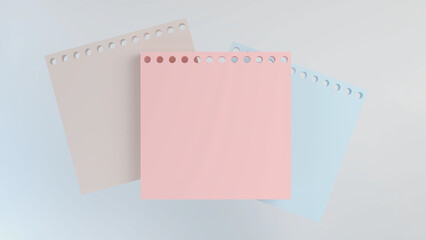 Pink, gray, and blue notes on a white background