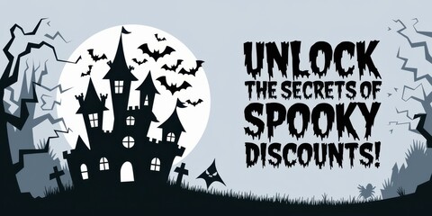 Spooky Castle Halloween Illustration Marketing - Halloween Sale Promotions, Discounts, Creative Advertising Materials