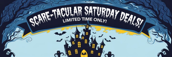 Halloween Promotion Banner - Spooky Castle Bats Moon Festive Sales Marketing Materials
