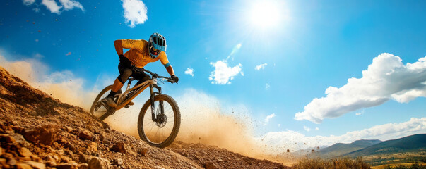 Mountain biker riding downhill on a dirt track