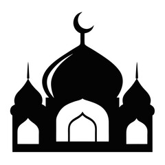  A mosque silhouette vector icon logo on white background.