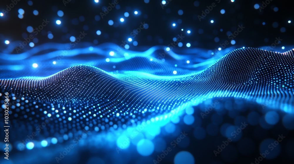 Poster flowing technology background. futuristic green dots with dynamic wave. 3d rendering.