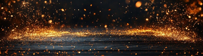 Naklejka premium Sylvester, New Year's Eve 2025 Party, New Year, Fireworks, Firework background banner panorama - Sparklers and bokeh lights on rustic black wooden background