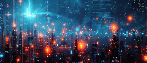 Obraz premium Futuristic Cityscape with Floating Lights and Technology