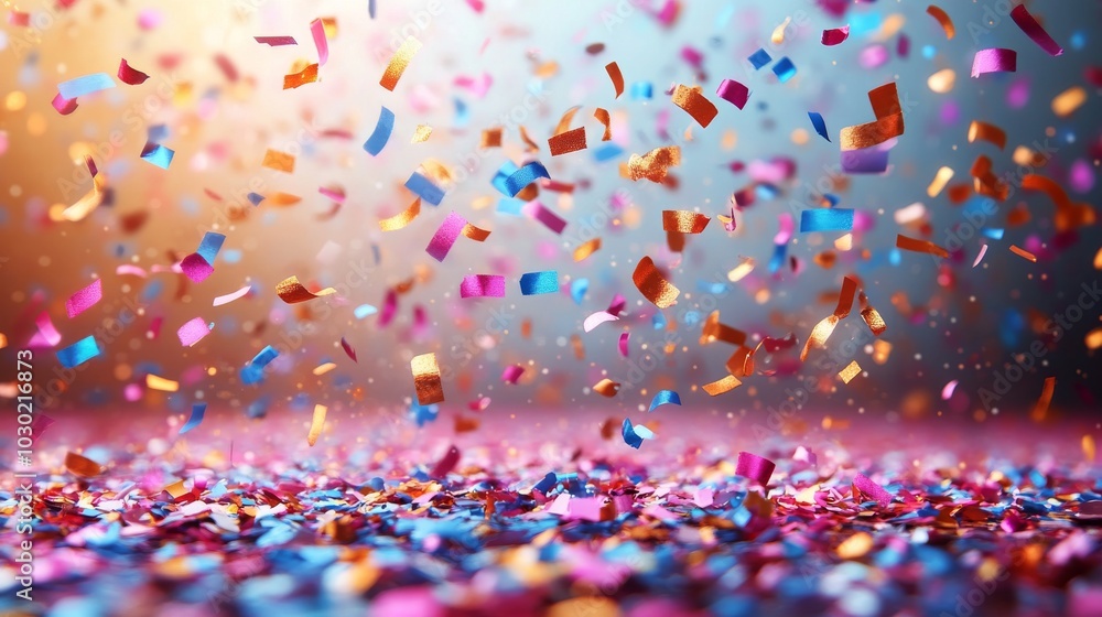 Poster the background is a multicolored confetti abstract with a lot of falling pieces, isolated on a white