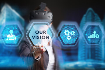 Business, technology, internet and network concept. Virtual screen of the future and sees the inscription: Our vision.