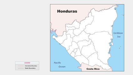 Obraz premium Nicaragua Map. Political map of Nicaragua with state border in outline. Political map of Nicaragua with outline and neighbouring countries.