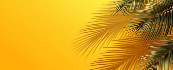 Obraz premium The tropical palm branch is illustrated in bright yellow 3D on a colorful summer background with plenty of space for copy.