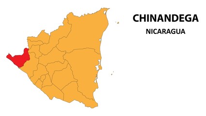 Obraz premium Chinandega Map is highlighted on the Nicaragua map with detailed state and region outlines.