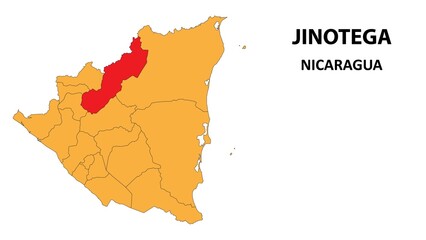 Obraz premium Jinotega Map is highlighted on the Nicaragua map with detailed state and region outlines.