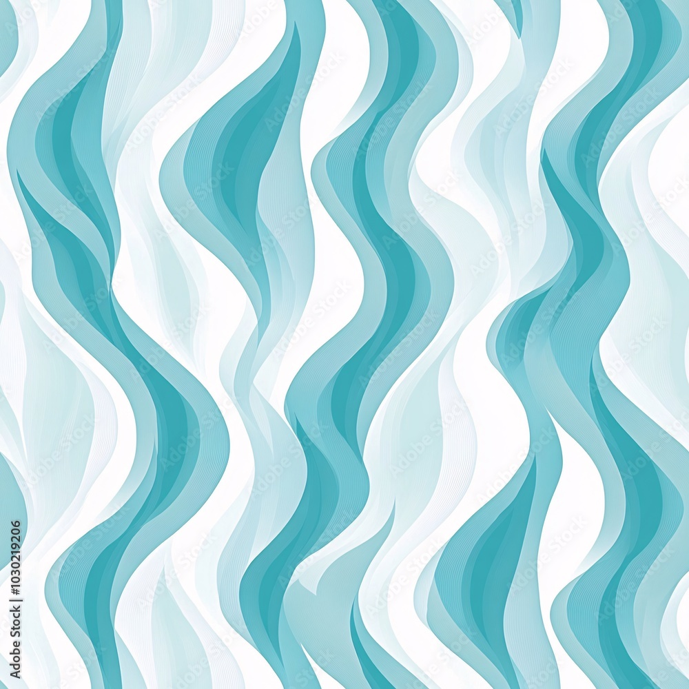 Poster a fluid pattern with wavy lines in shades of blue and white, creating a soothing and dynamic visual 