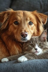 Young girl with long hair cuddling her golden dog in a cozy indoor setting during autumn