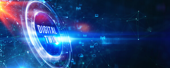 Digital twin industrial technology and manufacturing automation technology. 3d illustration