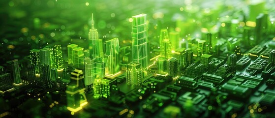 Green High-Tech Hologram Cityscape