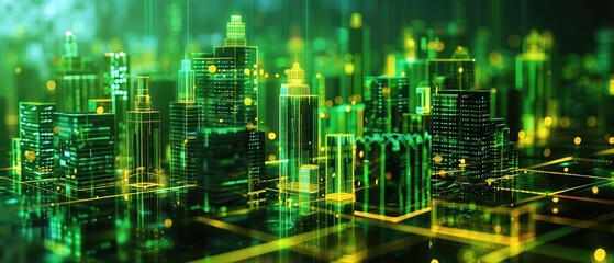 Futuristic Hologram of a Green Cityscape