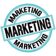 MARKETING text on blue-black round stamp sign
