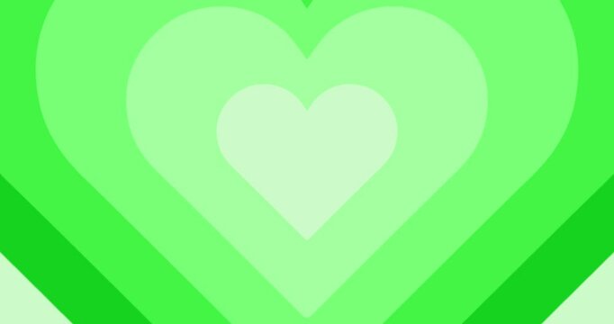Moving hypnotic Heart in fast motion. Seamless Psychedelic hearts for Valentines day concept or festive day. Green color