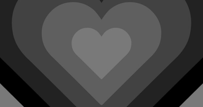 Moving hypnotic Heart in fast motion. Seamless Psychedelic hearts for Valentines day concept or festive day. Black color