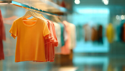 Obraz premium Yellow T-shirt Hanging on a Rack in a Clothing Store