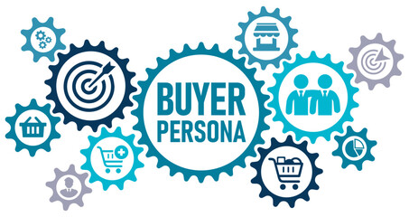 Buyer persona concept banner website web icons vector illustration with an icons of demographic, professional roles, purchasing habits, value and goals, buying decision, on white background editable