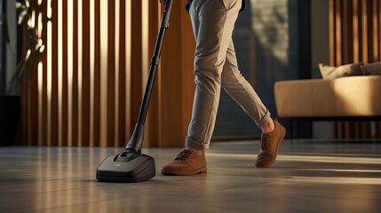 Man Using a Cordless Vacuum Cleaner